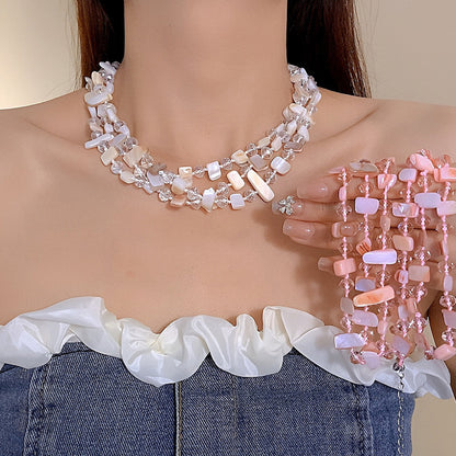 Personalized Three-Layer Shell Crystal Beaded Necklace
