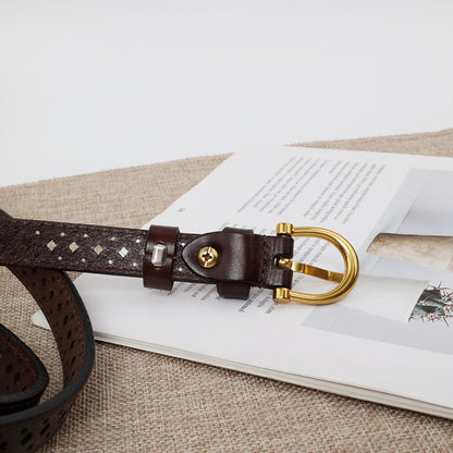 Top-Grain Cowhide Brown Retro Hollow Belt
