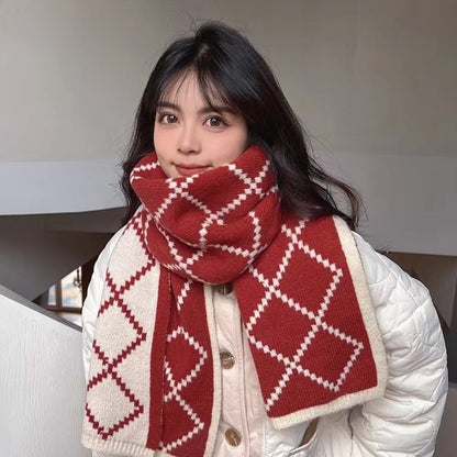 Red Christmas Tree Knitted Scarf for Women