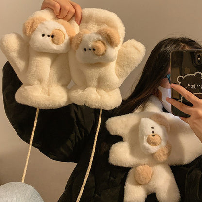 Cute Puppy Plush Scarf Short Cartoon Scarf Gloves