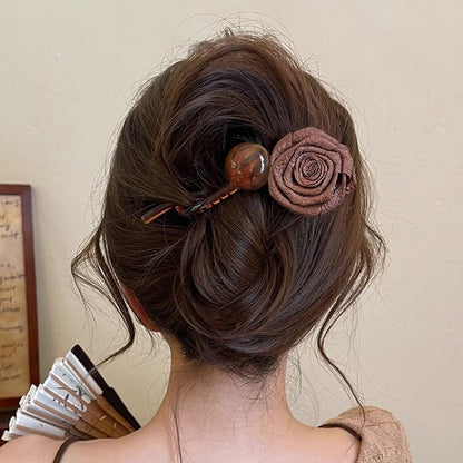 Dried Rose Round Bead Hairpin Hair Accessories