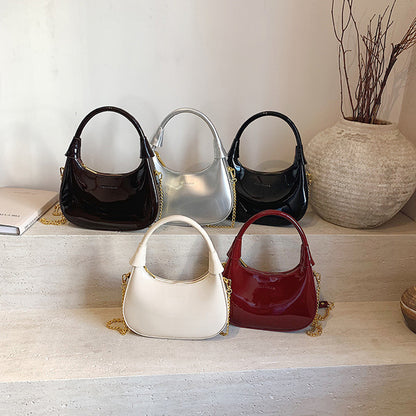 Burgundy Patent Leather  Handbag U-shaped Dumpling Bag
