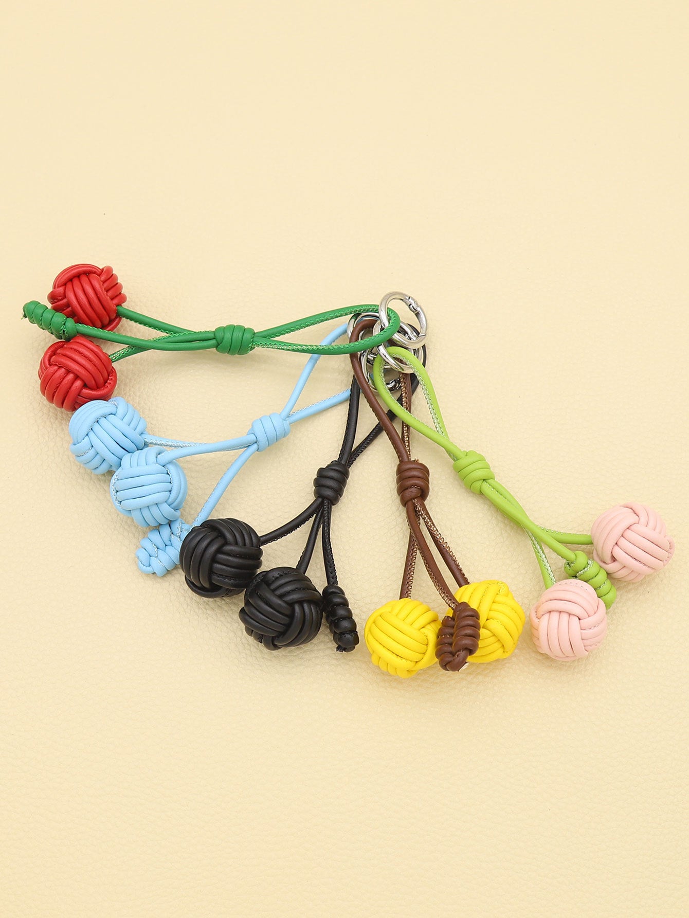 Handmade Customizable Keychain & Bag Charm: Miu-Style Woven Cherry & Two-Tone PU Ball Design