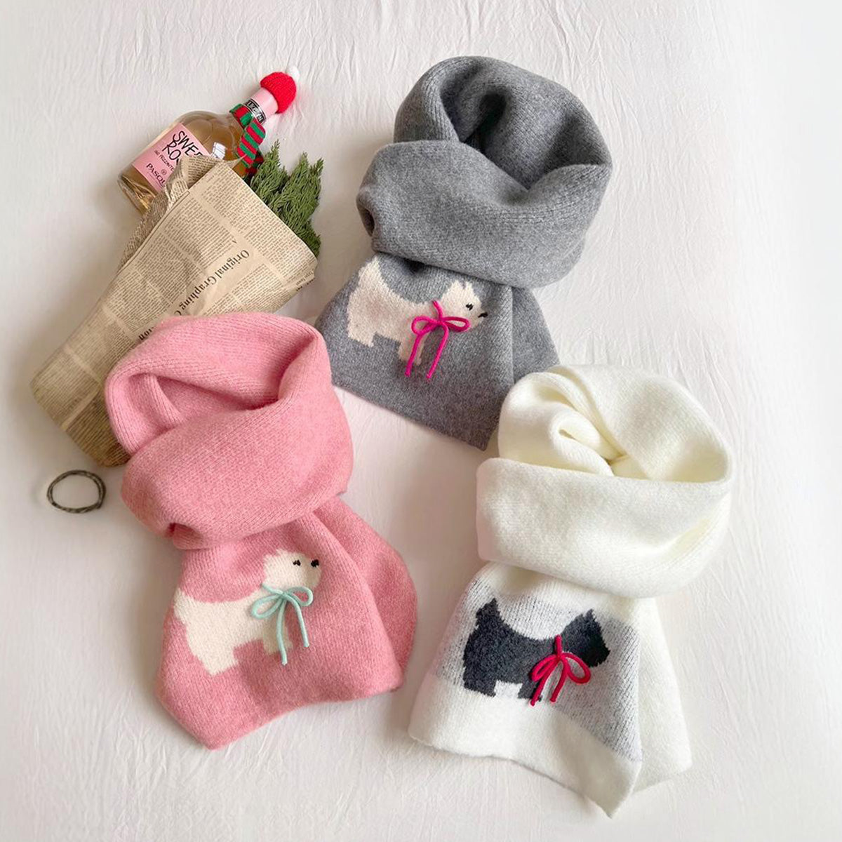 Bowknot Puppy Knitted Warm Scarf