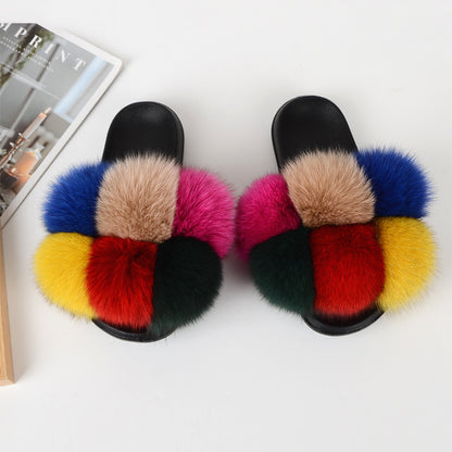 European American Fashion Fox Fur Slippers Women's Fur Slippers