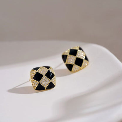 Checkerboard Square Temperament Versatile Earrings