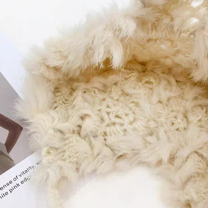Rabbit Fur Flower Knitted Plush Hat for Women in Autumn