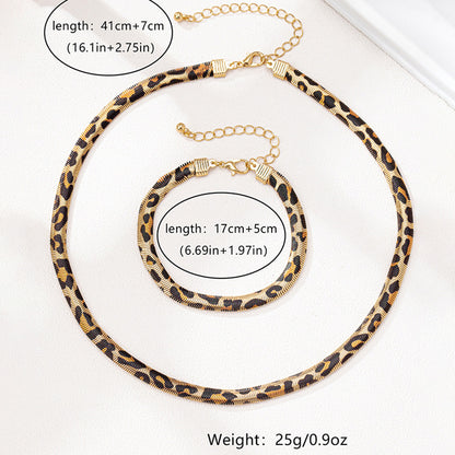 Metal Leopard Circle Women's Necklace Bracelet Jewelry Set