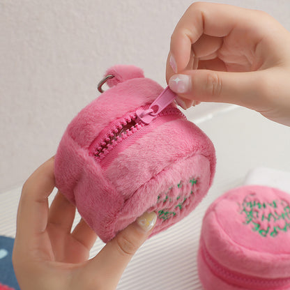 Korean Round Pink Plush Coin Purse