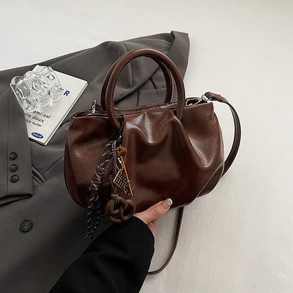 Wrinkled Tote Bag Waxed Leather Shoulder Crossbody Bag