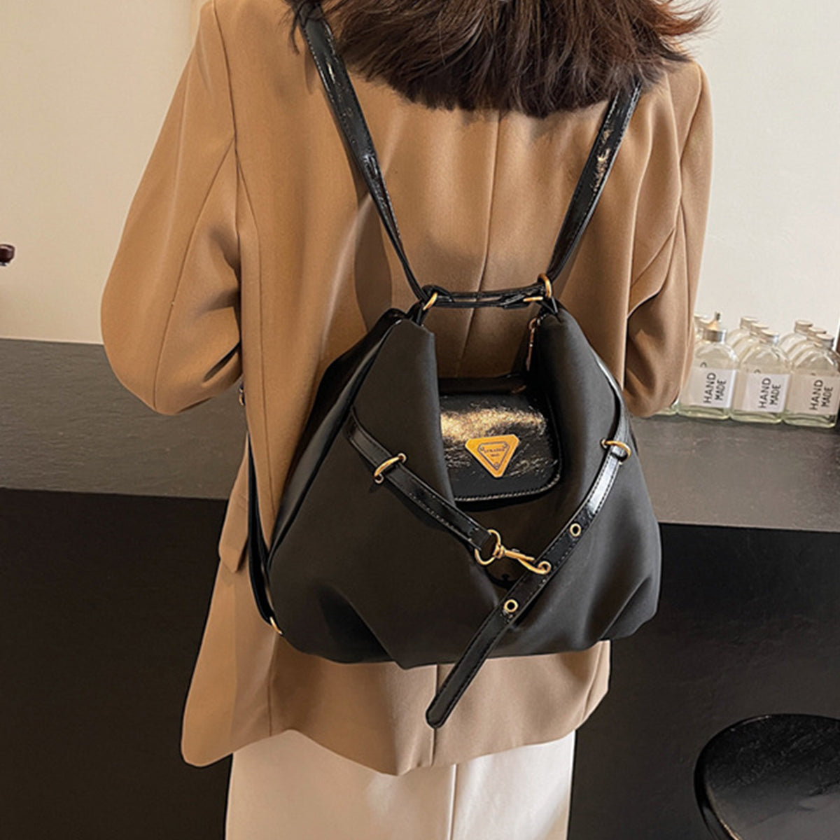 Retro Simple Patchwork Handbag Crossbody Backpack