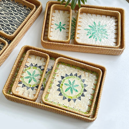 Rattan Shell Fruit Tray Rectangular Tray Three-Piece Set
