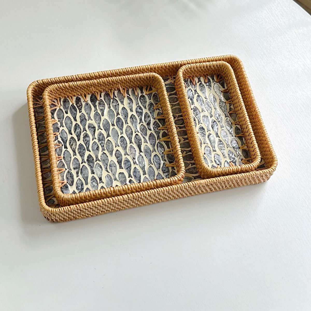 Rattan Shell Fruit Tray Rectangular Tray Three-Piece Set