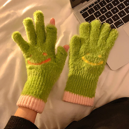 Mink Fur Fingerless Touch Screen Knitted Gloves