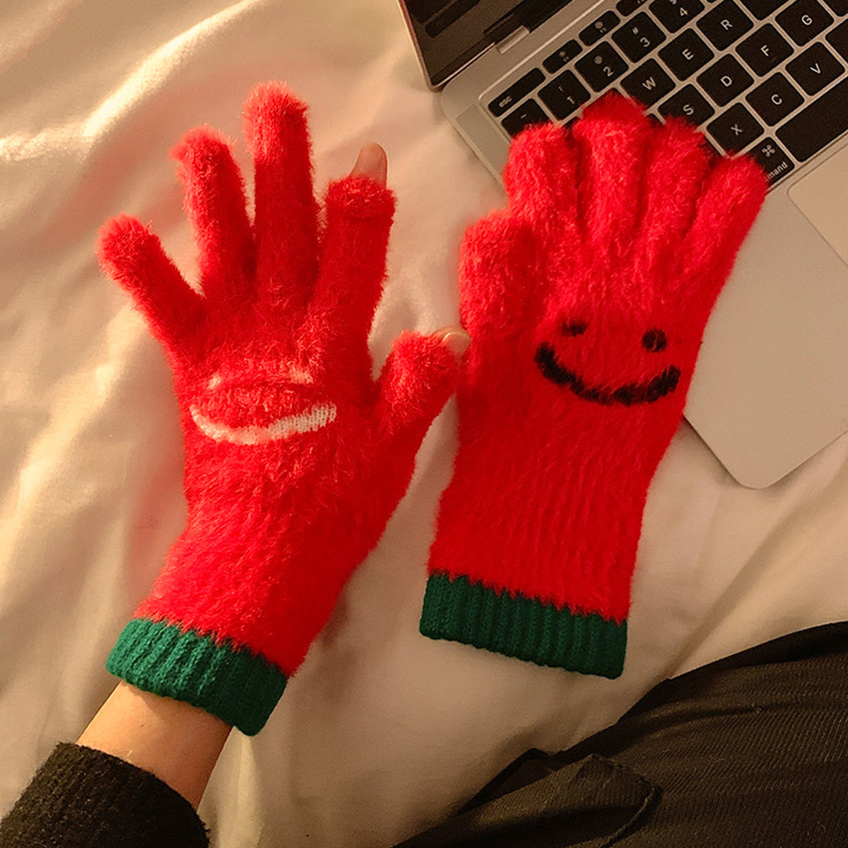 Mink Fur Fingerless Touch Screen Knitted Gloves