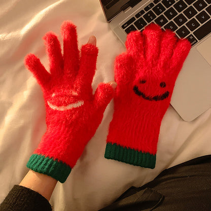 Mink Fur Fingerless Touch Screen Knitted Gloves