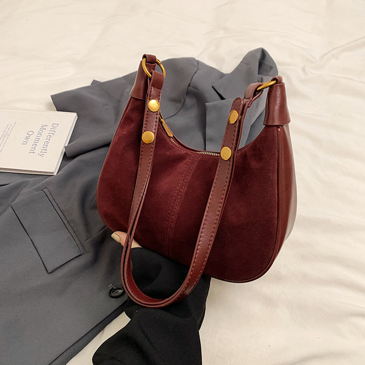 Maillard Retro Frosted One-shoulder Underarm Dumpling Bag