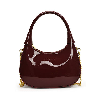 Burgundy Patent Leather  Handbag U-shaped Dumpling Bag