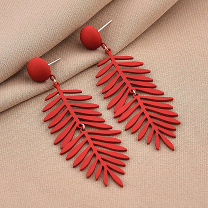 Silver Needle Korean Retro Green Leaf Earrings