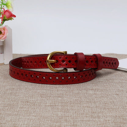 Top-Grain Cowhide Brown Retro Hollow Belt