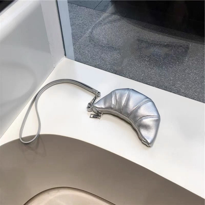 Hanging Neck Small Coin Purse Cute Croissant Mini Concave Design Crossbody Lipstick Headphone Bag