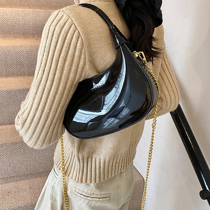 Burgundy Patent Leather  Handbag U-shaped Dumpling Bag