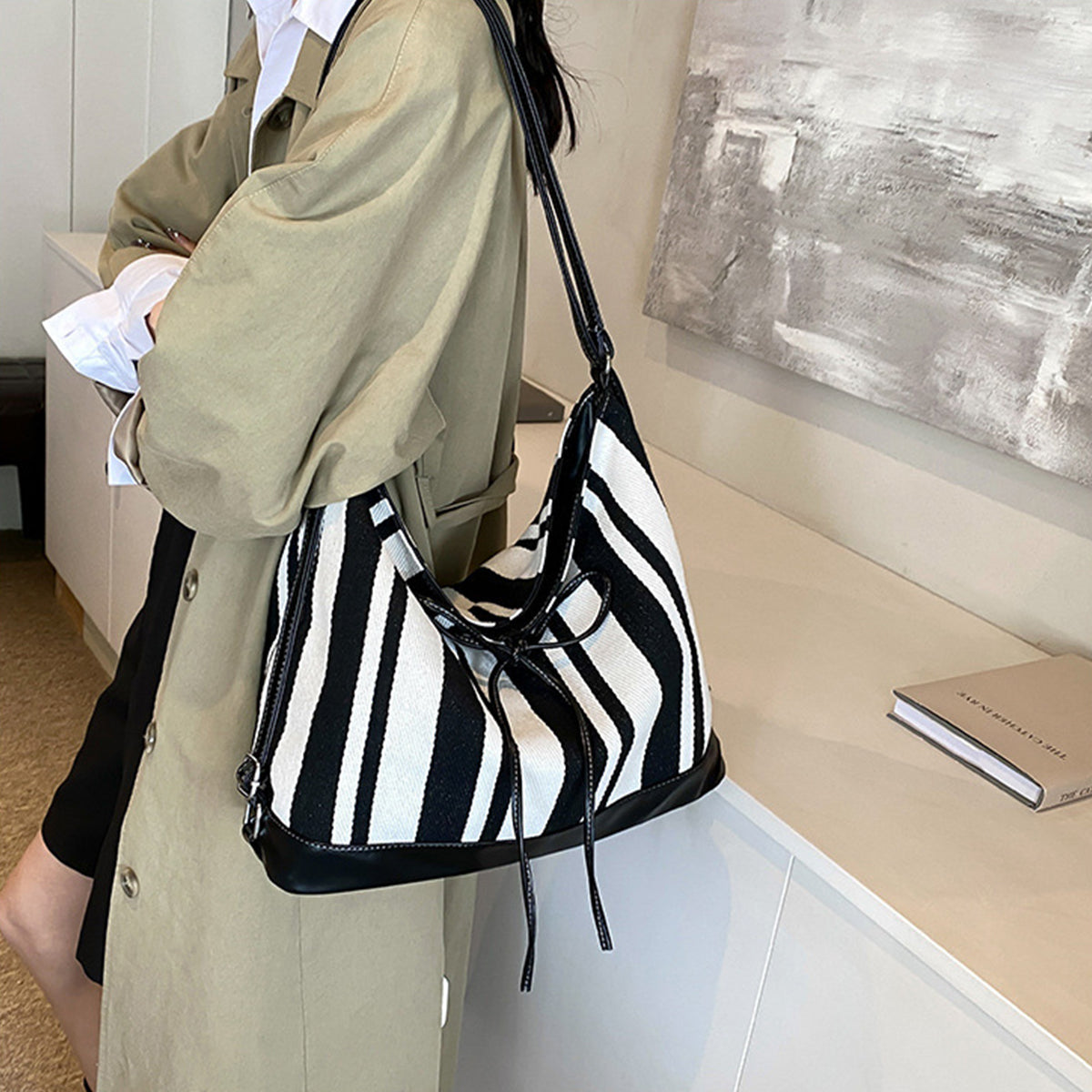 Students Striped Backpack Tote Bag Women's Bag