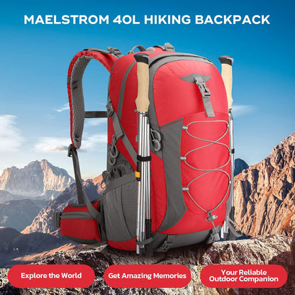LAPOLAR Backpack,Camping Backpack,40L Waterproof Hiking Daypack with Rain Cover,Lightweight Travel Backpack,Red