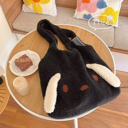 Lambskin Big Ears Bag Plush Dog Shoulder Bag Large Capacity Shopping Bag