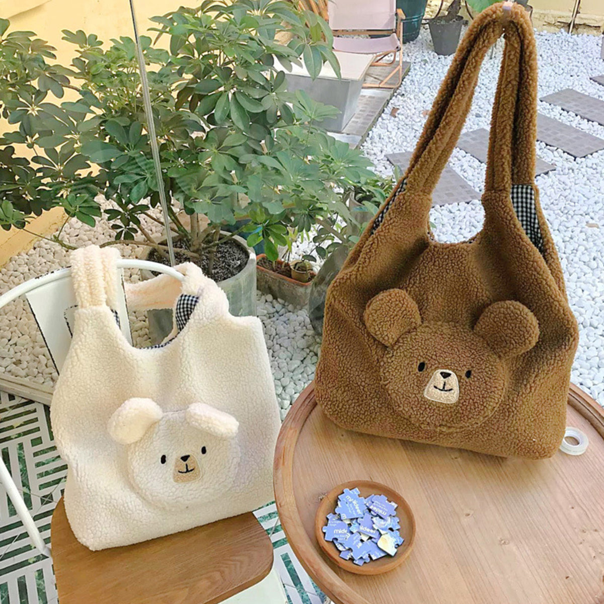 Cute Round-faced Bear Plush Shopping Bag