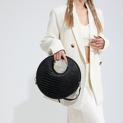 Round Patent Leather Shiny Stone Tote Bag