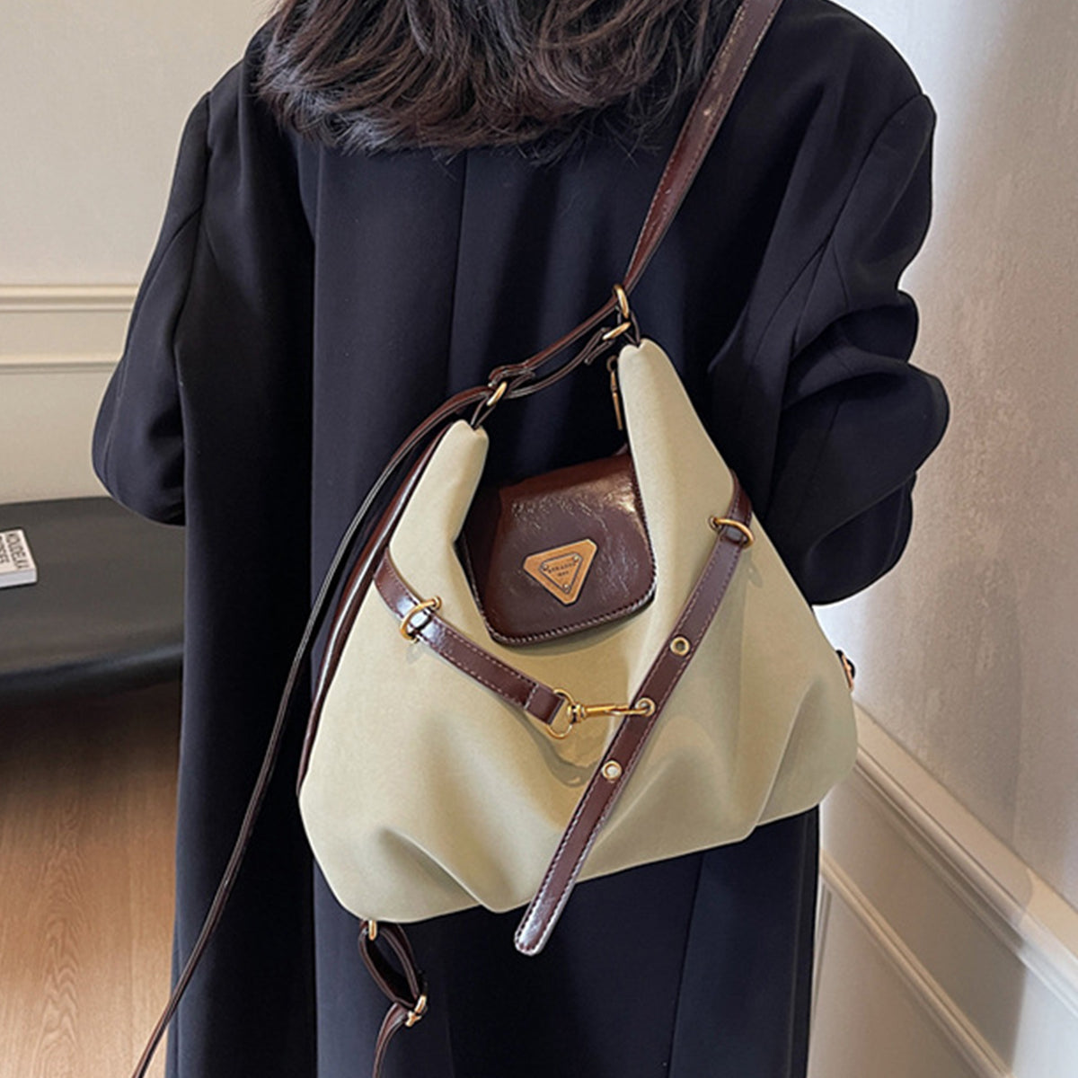 Retro Simple Patchwork Handbag Crossbody Backpack