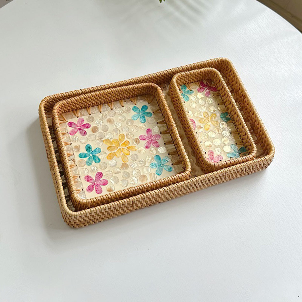 Rattan Shell Fruit Tray Rectangular Tray Three-Piece Set