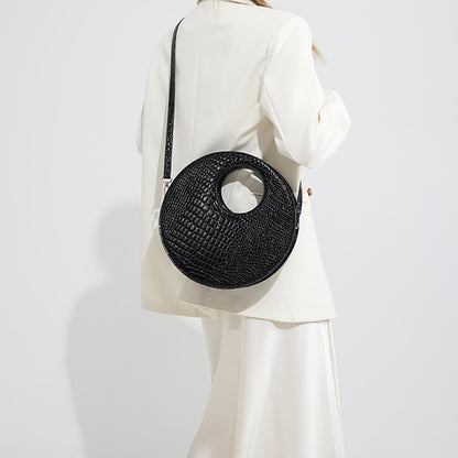 Round Patent Leather Shiny Stone Tote Bag