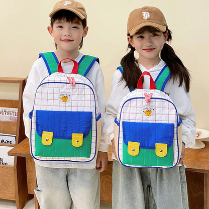 Korean Contrast Color Quilted Children's Backpack
