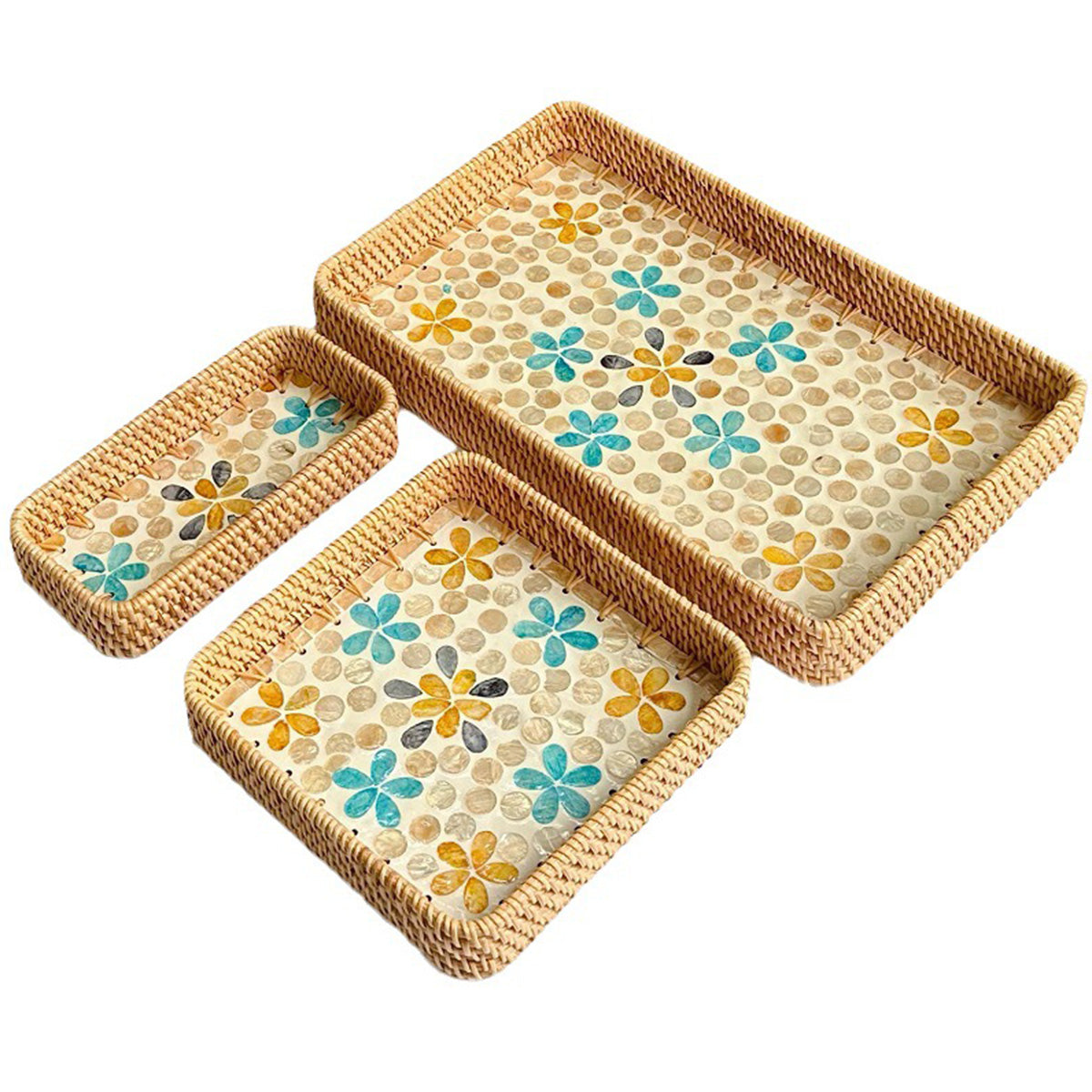 Rattan Shell Fruit Tray Rectangular Tray Three-Piece Set