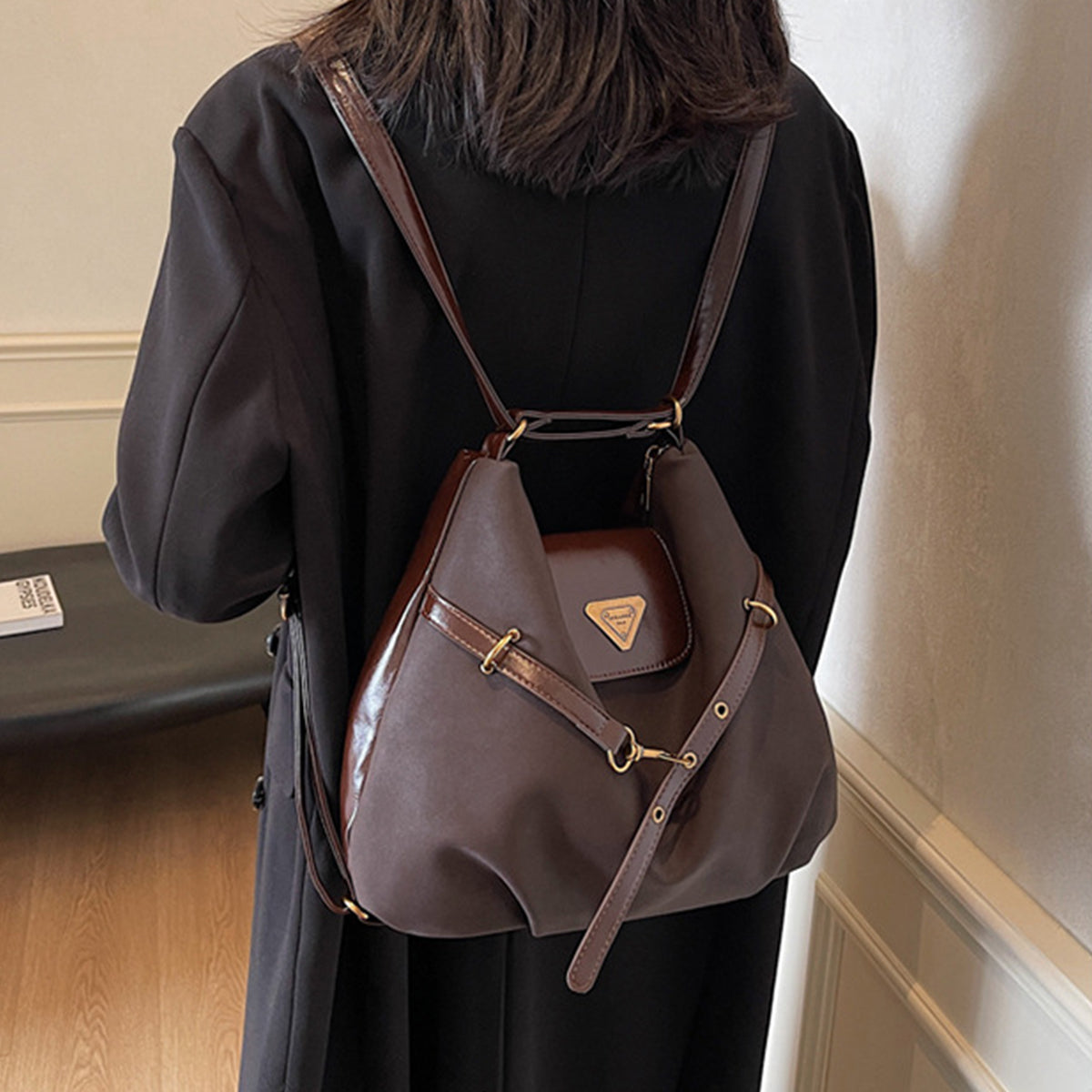 Retro Simple Patchwork Handbag Crossbody Backpack