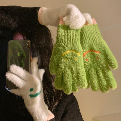 Mink Fur Fingerless Touch Screen Knitted Gloves