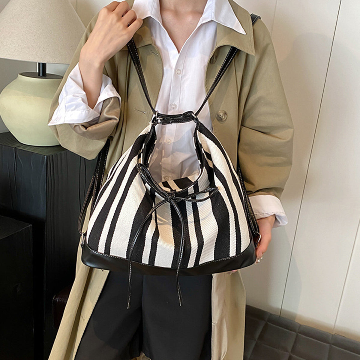 Students Striped Backpack Tote Bag Women's Bag