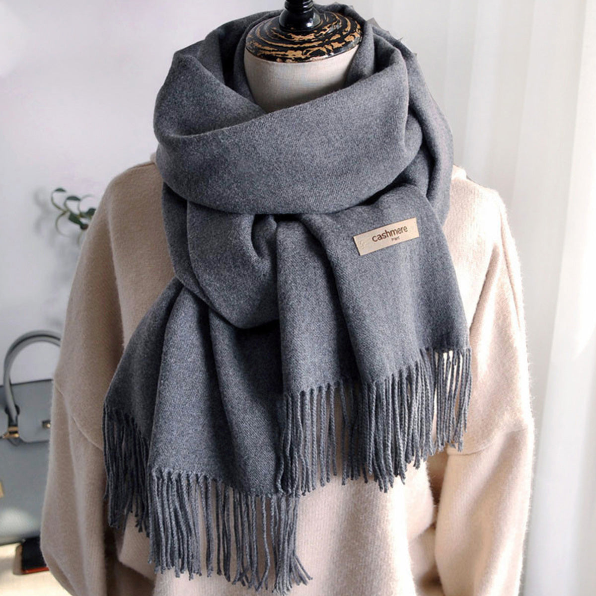 Solid Color Imitation Cashmere Scarf for Women Solid Color Scarf