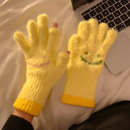 Mink Fur Fingerless Touch Screen Knitted Gloves