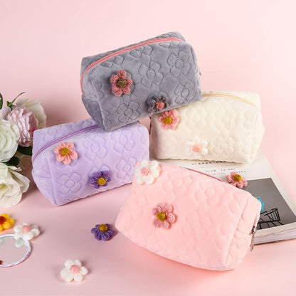 Cream Flower Makeup Bag Portable Women's Toilet Bag
