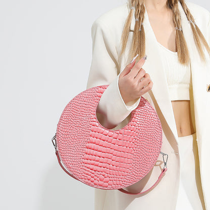 Round Patent Leather Shiny Stone Tote Bag