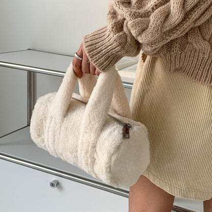 Autumn Winter Cylindrical Handbag Plush Bag