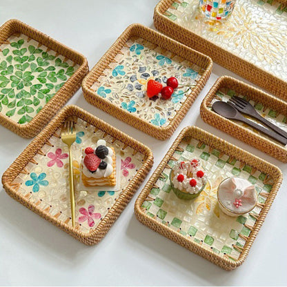 Rattan Shell Fruit Tray Rectangular Tray Three-Piece Set