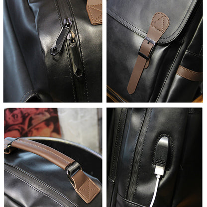 Leather Backpack USB Charging Men Business Backpack