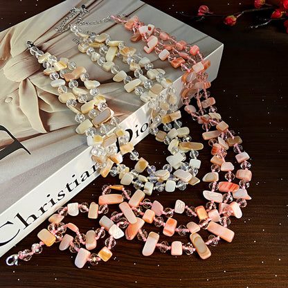 Personalized Three-Layer Shell Crystal Beaded Necklace