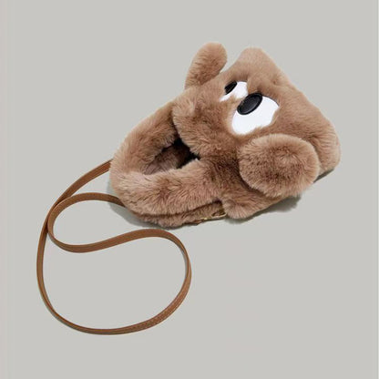 Women's Portable One-shoulder Tote Small Square Bag Big Eyes Cartoon Imitation Rabbit Plush Fashion Cute Crossbody Bag