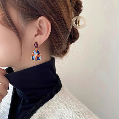New Silver Needle Earrings Triangular Ethnic Earrings