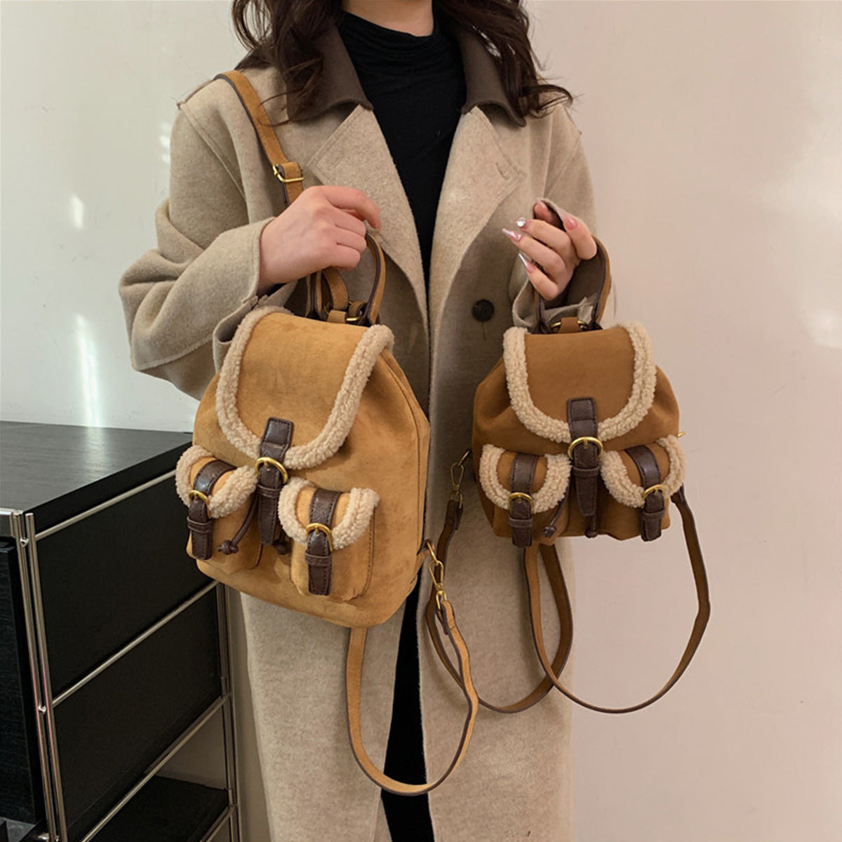 Retro Suede Drawstring Backpack